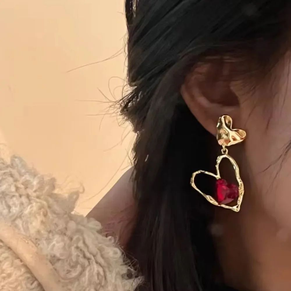 Bohemian red heart drop earrings N31
